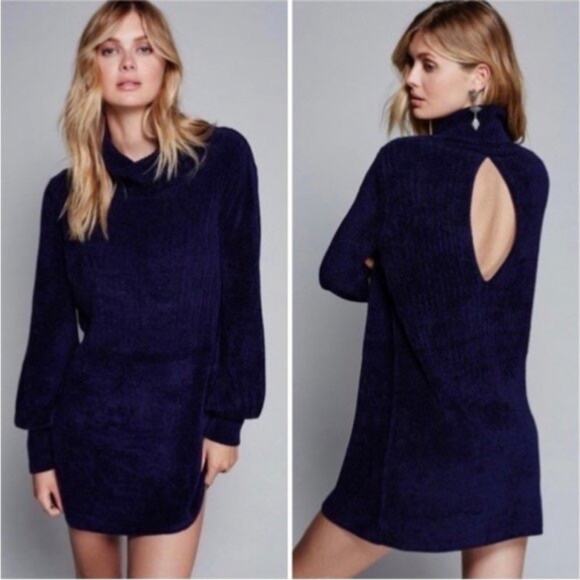 Free People Dresses & Skirts - FREE PEOPLE Navy Blue Moon chenille tunic mini sweater dress Size Medium